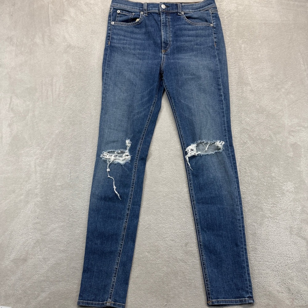 Rag & Bone Jeans Women's‎ 31 High Rise Skinny Bonnie Wash Distressed Blue Denim